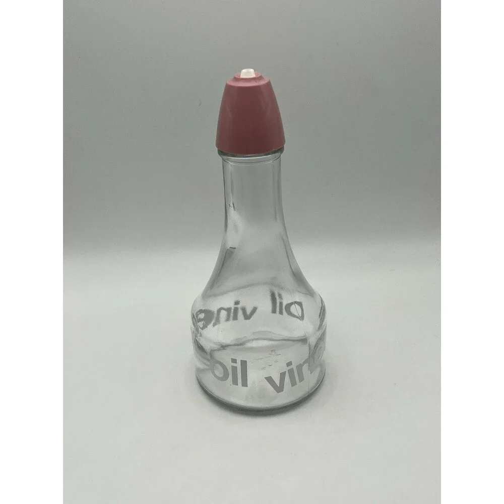 Vintage Gemco Oil & Vinegar Cruet with Pink Plastic Top USA Glass 14 Used - Picture 5 of 6